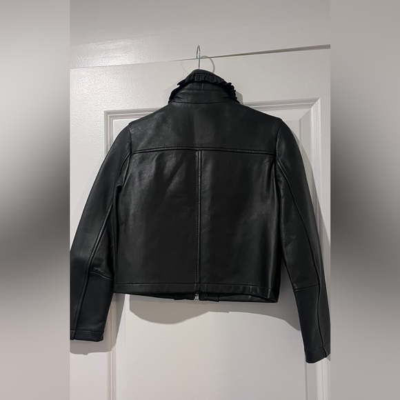 Maje Black Leather Ruffled Jacket - Picture 8 of 11